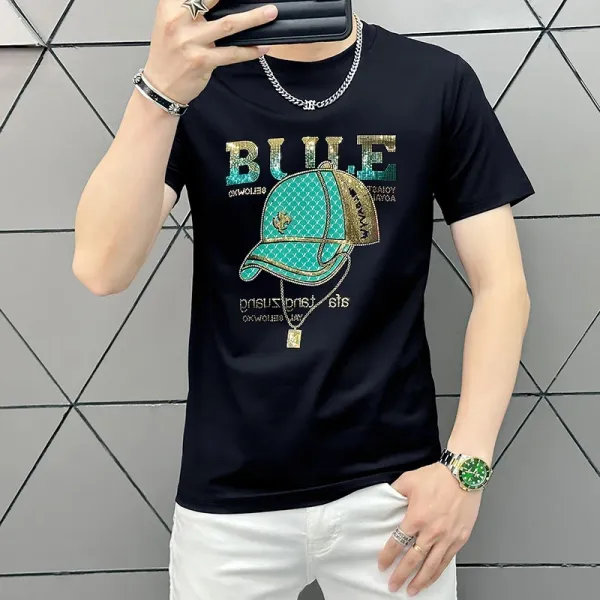 Design Bule Graphic Print Black T-Shirt - 1