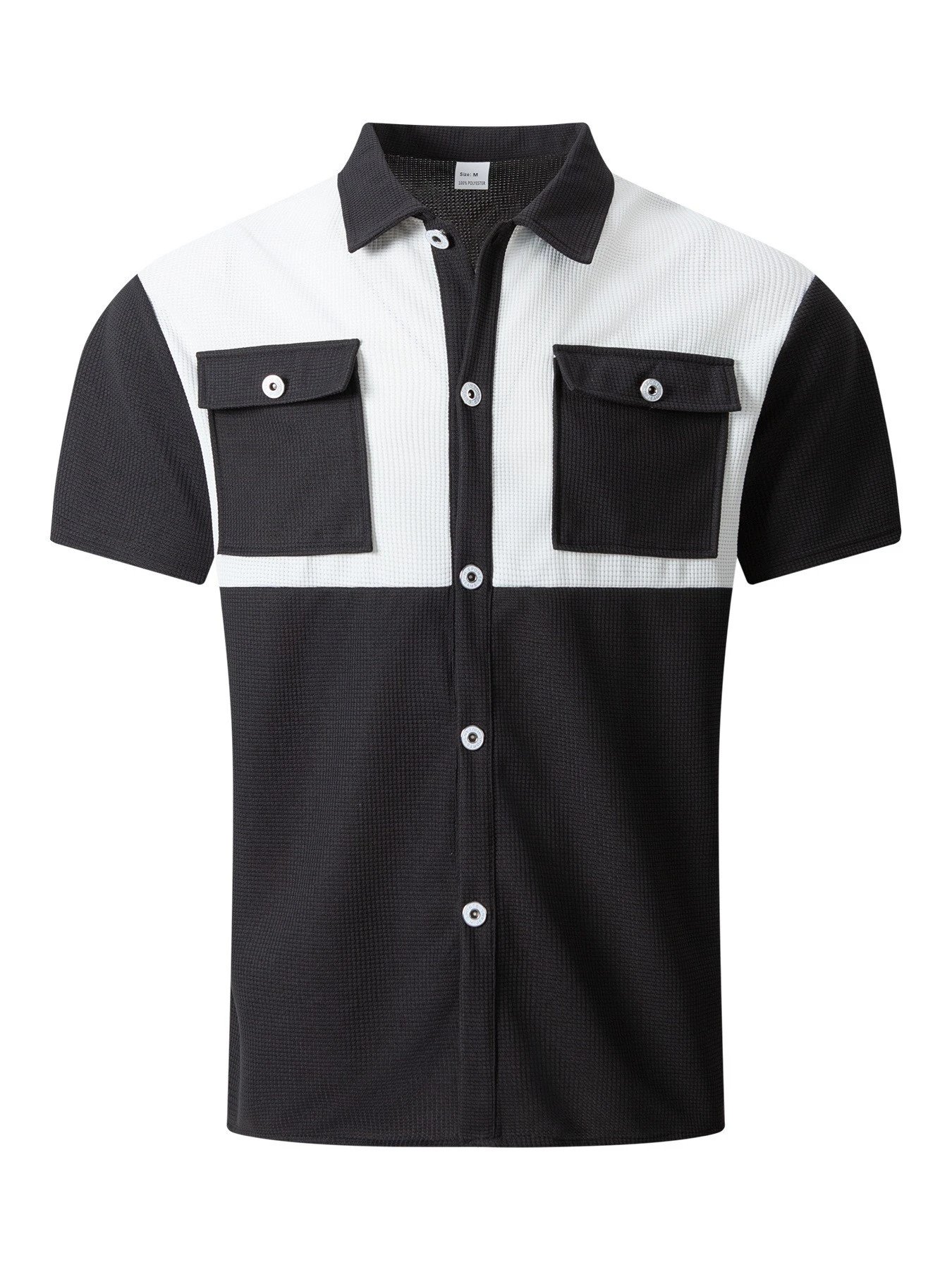 Design Color-Block Waffle Texture Short-Sleeve Shirt Burgundy / Gray - 10