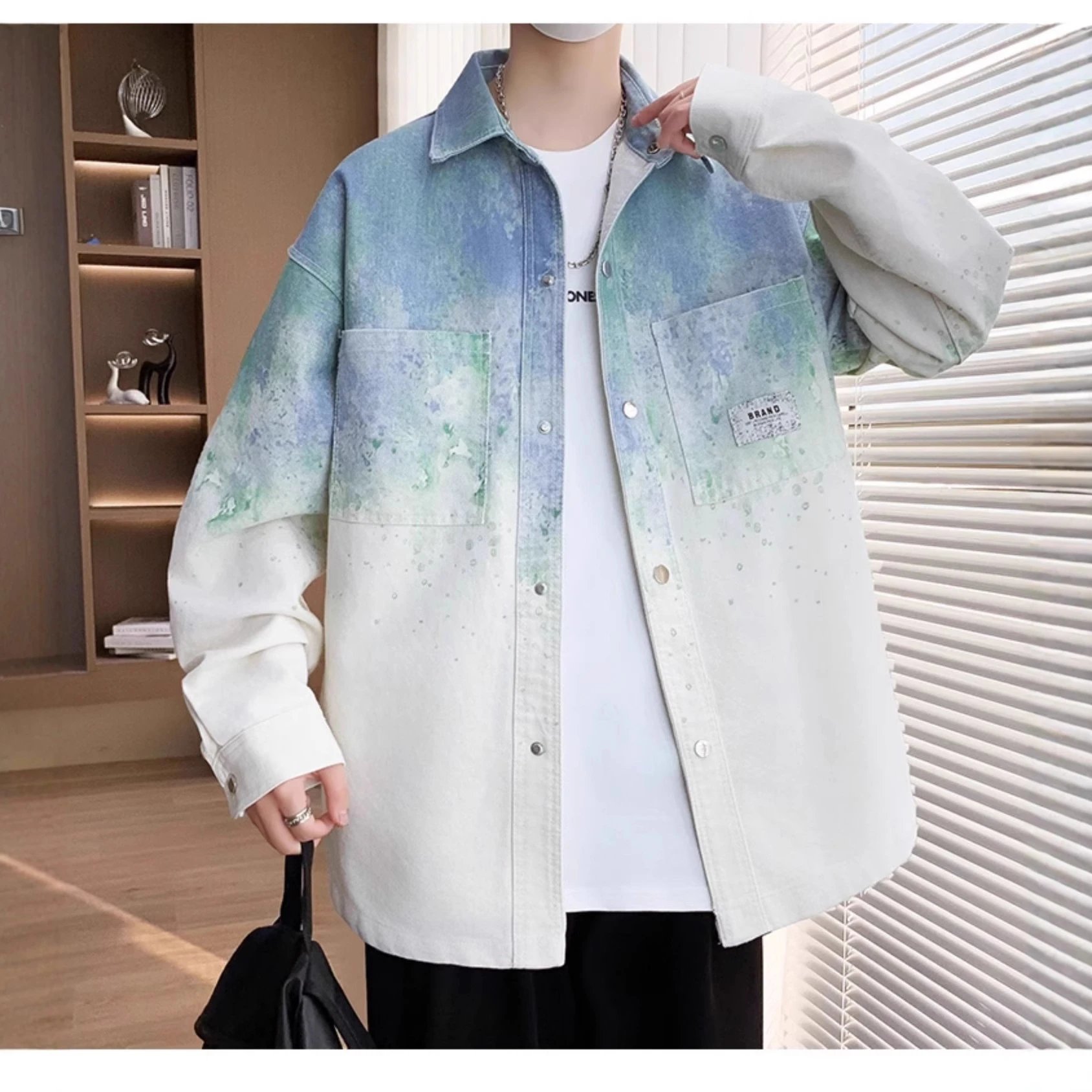 Design Oversized Acid Wash Denim Jacket White / Gray - 18