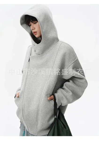 Design Asymmetrical Zip Hoodie Gray - 10
