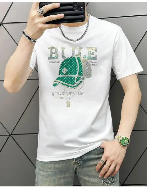 Design Bule Graphic Rhinestone Embellished Yellow T-Shirt - 8