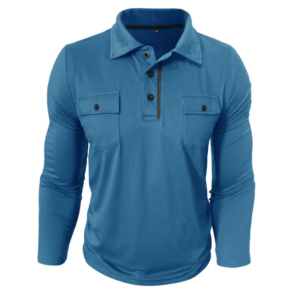 Design Utility Polo Shirt Army Green Long Sleeve Tops Polo - 12