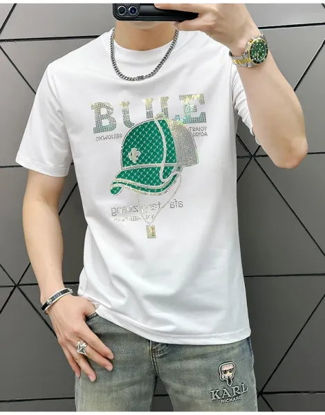 Design Bule Graphic Rhinestone Embellished Yellow T-Shirt - 19