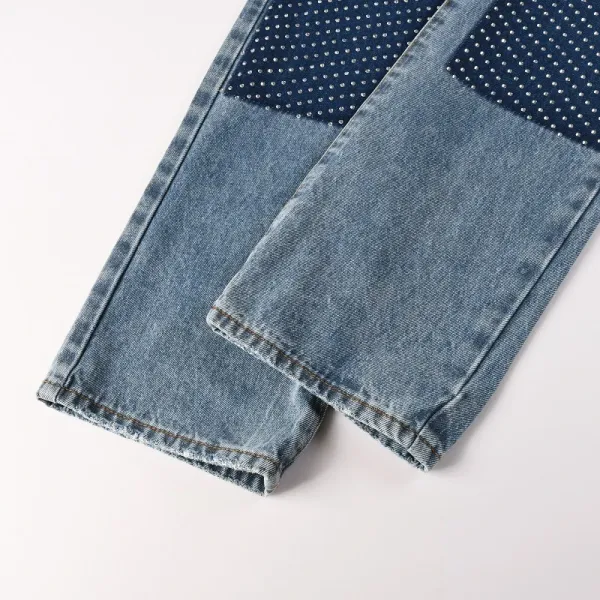 Design Studded Knee Panel Black Denim Jeans - 19