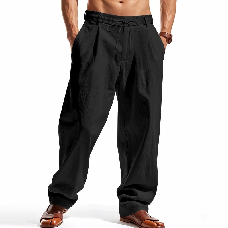 Design Wide-Leg Relaxed Fit Black Pants with Cuffed Hems - 18