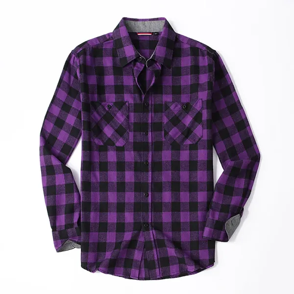 Design Purple and Black Checkered Flannel Shirt Tops Shirt - 1