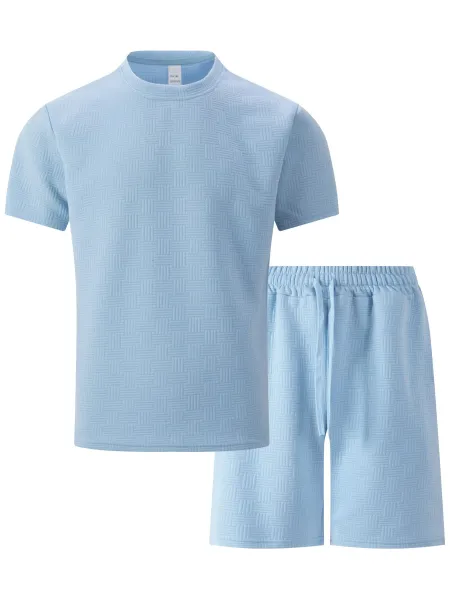 Design Textured Gray Oversized T-Shirt and Shorts Set - 10