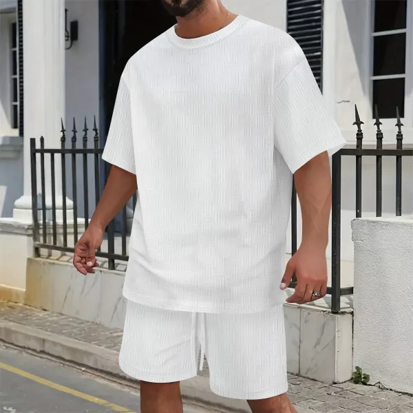 Design Textured Gray Oversized T-Shirt and Shorts Set - 12