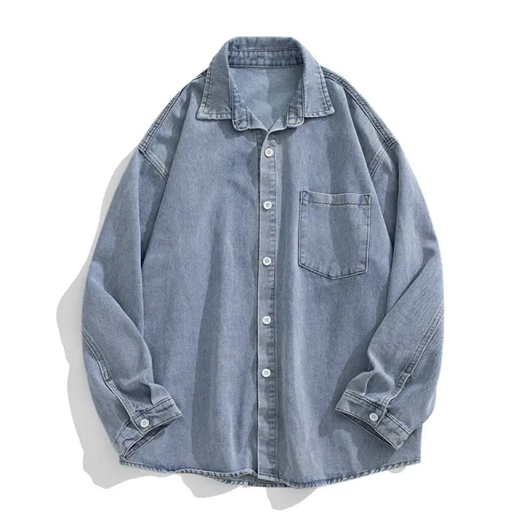 Design Denim Shirt Light Wash Blue Shirt Tops Shirt - 1
