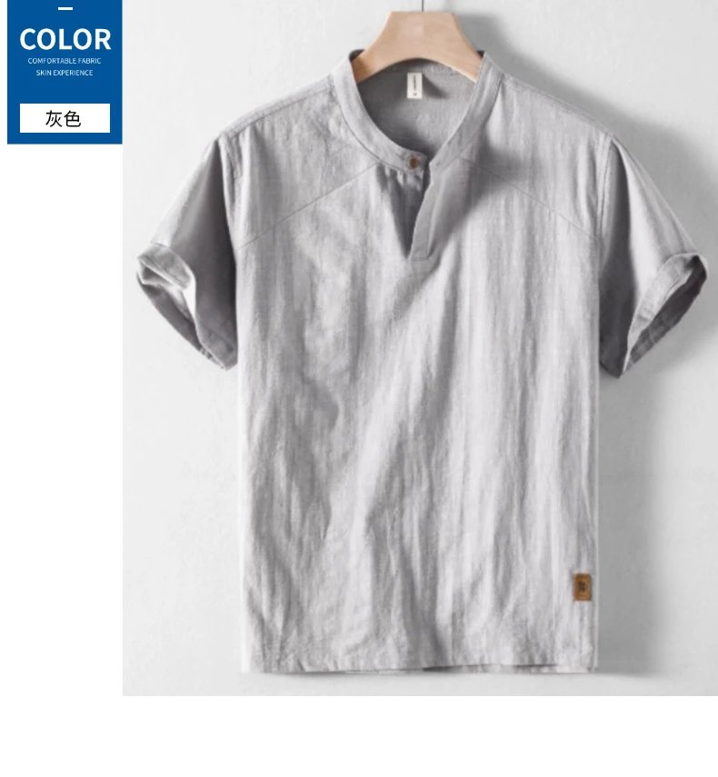 Design Henley Long Sleeve Shirt Gray Tops Shirt - 10