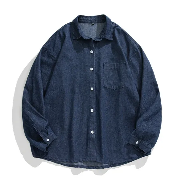 Design Oversized Denim Shirt Navy Blue Tops Shirt - 1