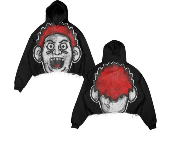 Design Red Hair Cartoon Face Cropped Hoodie Black - 1