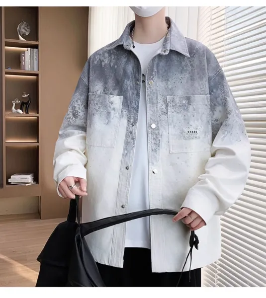 Design Oversized Acid Wash Denim Jacket White / Gray - 14
