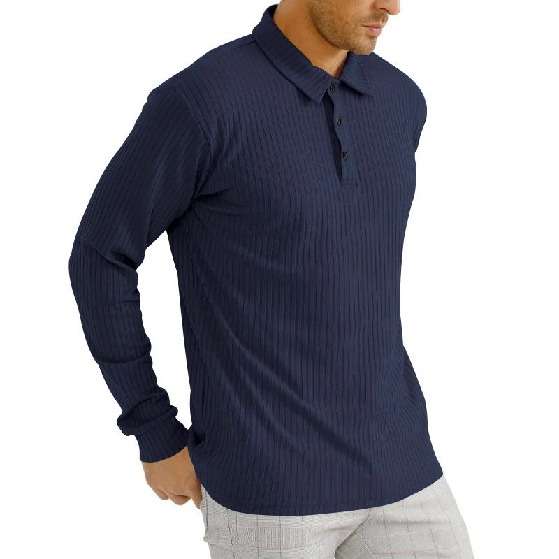 Design Long Sleeve Ribbed Polo Shirt White Tops Polo - 14