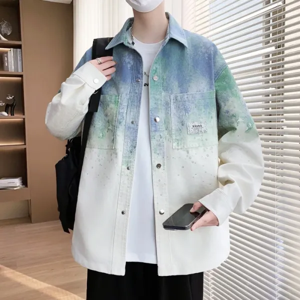 Design Oversized Acid Wash Denim Jacket White / Gray - 19
