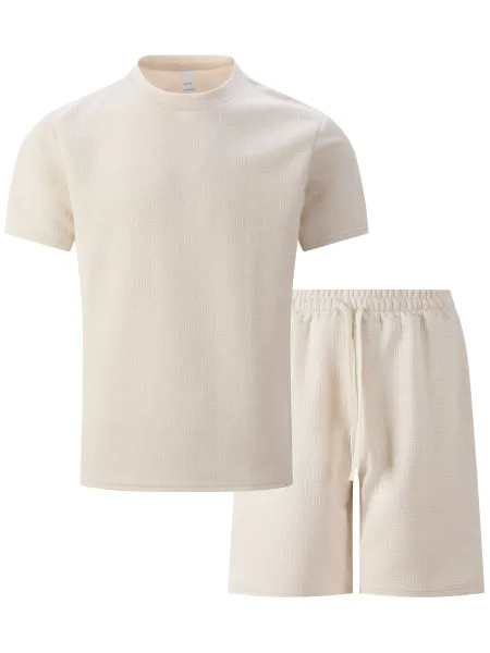 Design Textured Gray Oversized T-Shirt and Shorts Set - 19