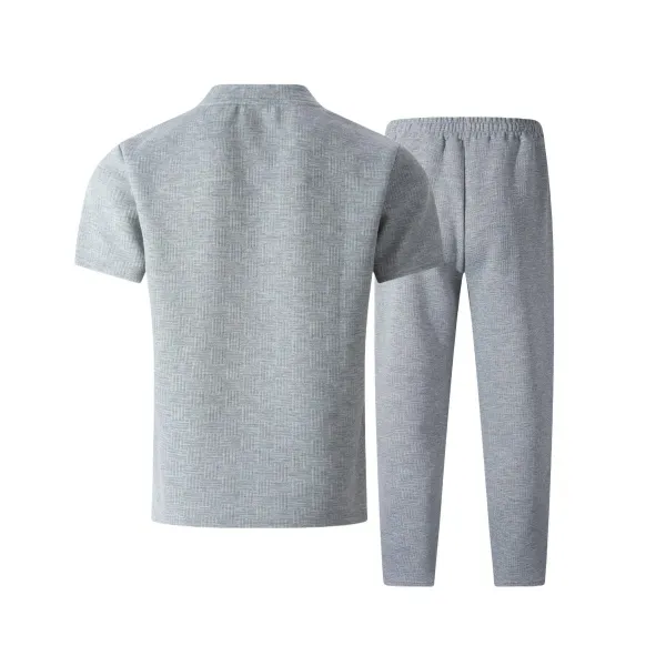 Design Textured Knit Set Black T-Shirt and Pants with White Sneakers - 17