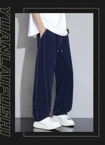 Design Wide-Leg Track Pants with Contrast Stitching Black Pants Sweatpants - 24