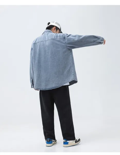 Design Oversized Washed Black Denim Shirt Tops Shirt - 14