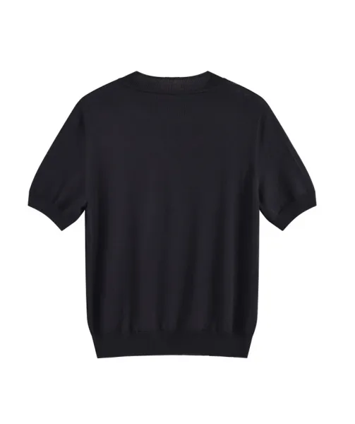 Design Floral Knit Short-Sleeve Sweater Black - 4