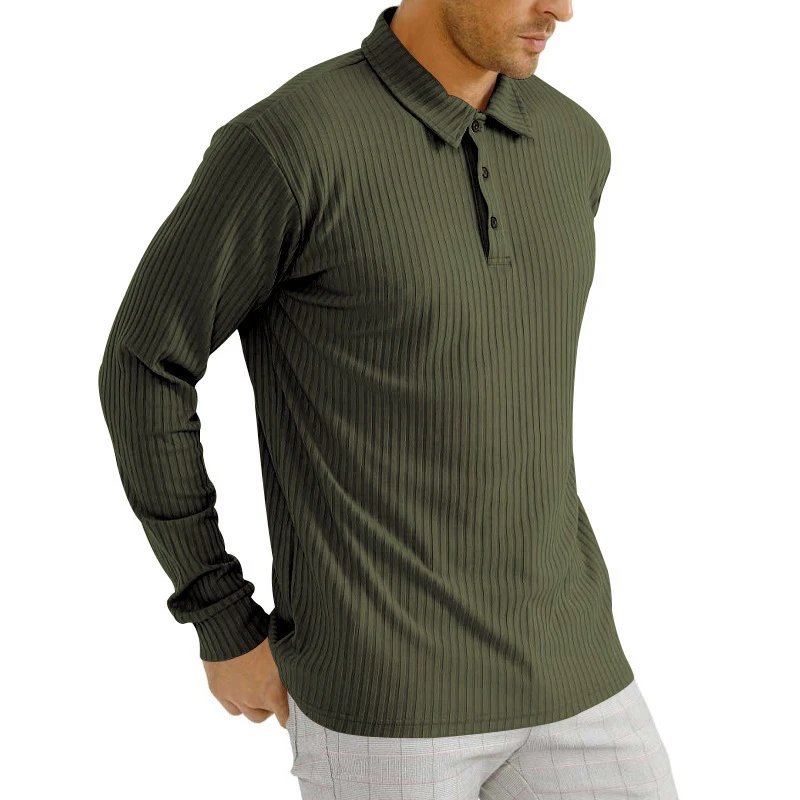 Design Long Sleeve Ribbed Polo Shirt White Tops Polo - 24