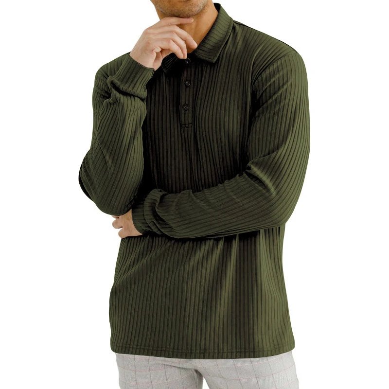 Design Long Sleeve Ribbed Polo Shirt White Tops Polo - 25
