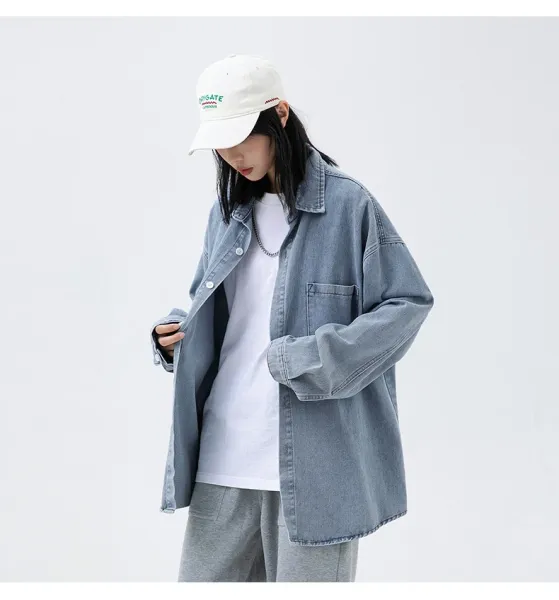 Design Oversized Washed Black Denim Shirt Tops Shirt - 17