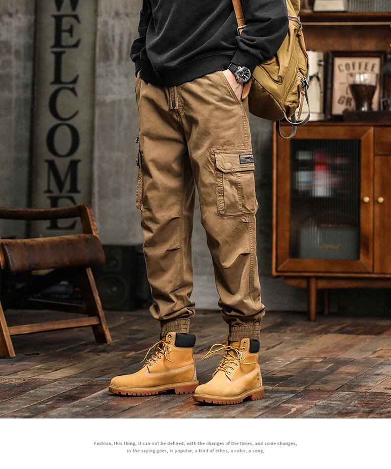 Design Cargo Pants Black with Zippered Pocket and Elastic Cuff Pants - 2