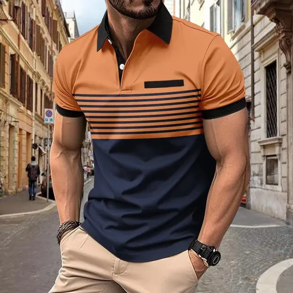 Design Color-Block Stripe Polo Navy Gray Black Tops Polo - 5