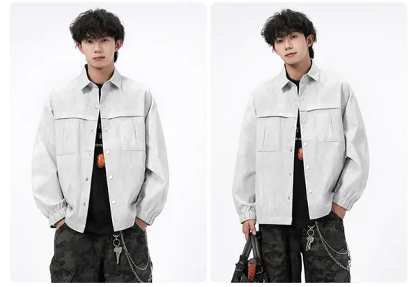Design Acid Wash Gray Oversized Shirt Jacket Outerwear.jacket - 15