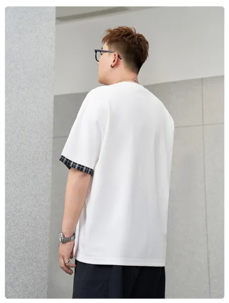 Design ÉNORME Graphic Print T-Shirt White with Plaid Cuff Detail T-Shirts - 23