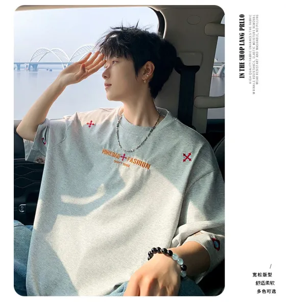 Design Ninedar Fashion Graphic Print Oversized T-Shirt Gray T-Shirts - 14
