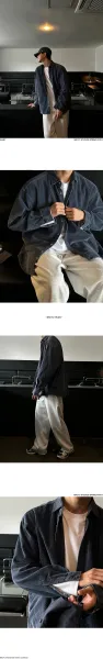 Design Corduroy Shirt Jacket Navy Blue Outerwear - 6