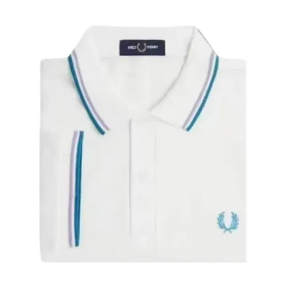 Fred Perry Twin Tipped Polo White with Teal and Lilac Stripes Polo Polo Shirt - 1