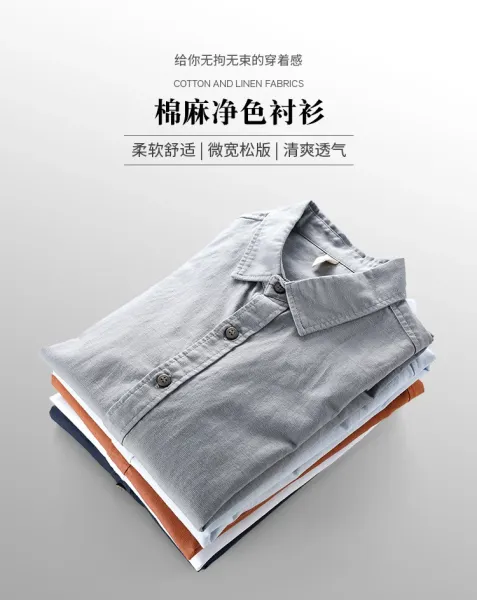 Design Linen Blend Shirt Navy Blue Tops Shirt - 2