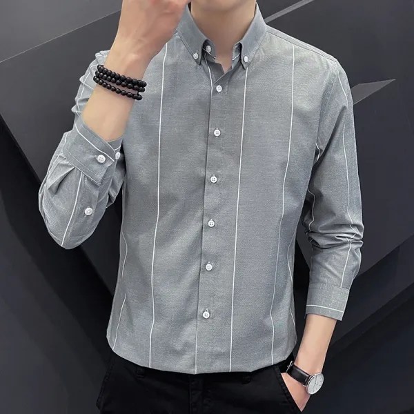 Design Button-Down Shirt with Vertical Stripe Gray - 1