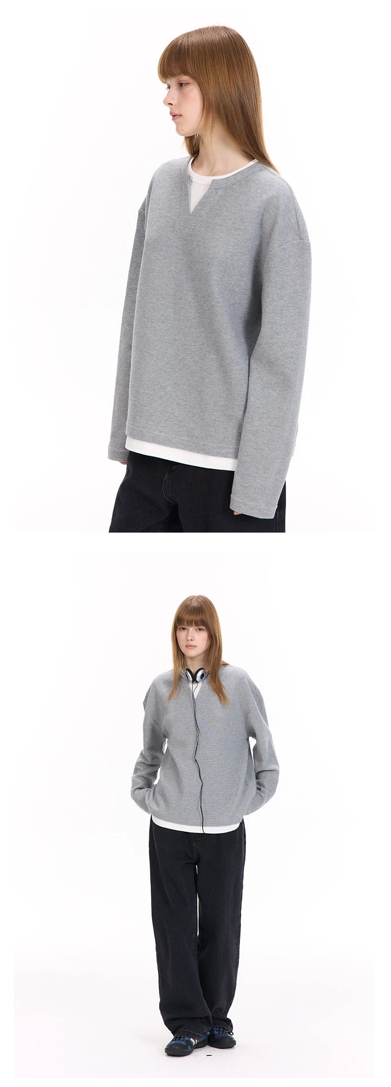 Design Layered Mock Neck Long Sleeve Top Black - 13