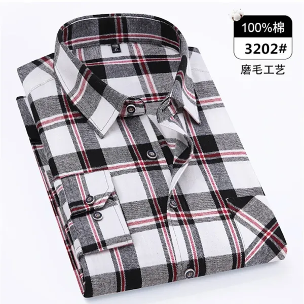 Design Plaid Shirt White Black Gray Red Long Sleeve Shirt - 1