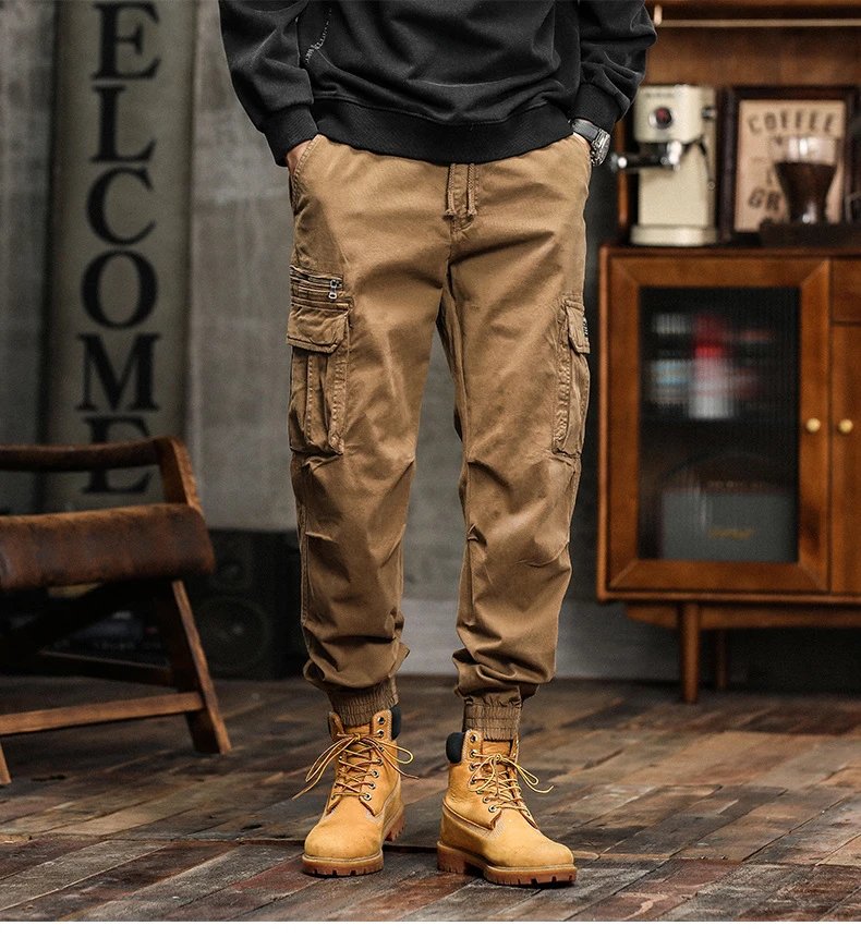 Design Cargo Pants Black with Zippered Pocket and Elastic Cuff Pants - 10