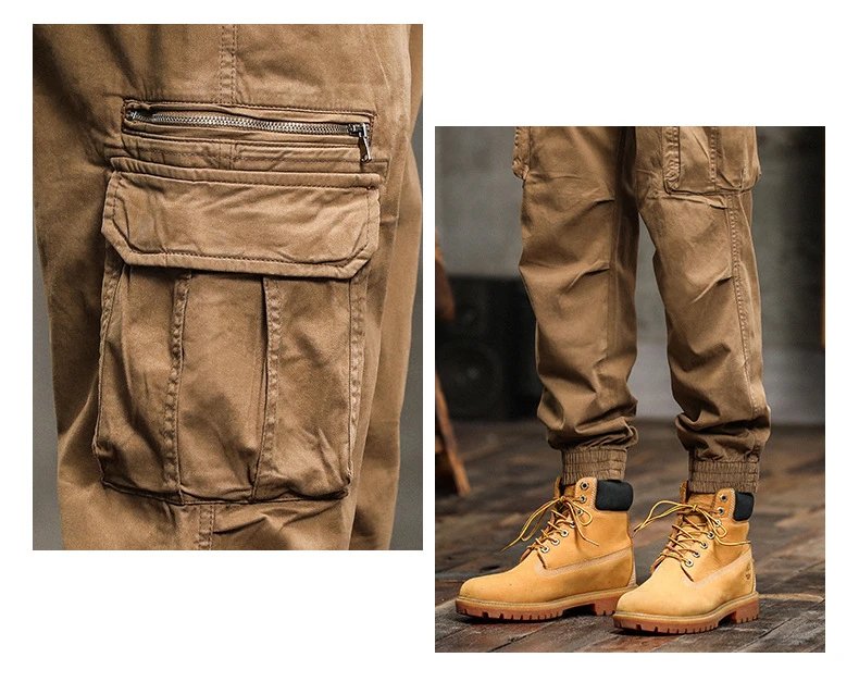 Design Cargo Pants Black with Zippered Pocket and Elastic Cuff Pants - 11