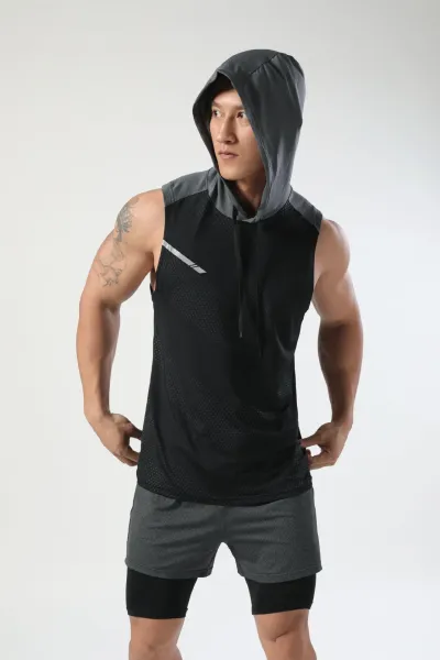 Design Hooded Sleeveless Performance Top Black / Gray Hoodie - 1