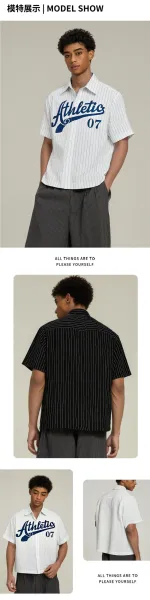 Design Pinstripe Short-Sleeve Shirt Black Tops Shirt - 6