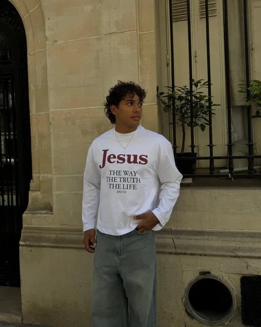 Design Religious Graphic Long-Sleeve T-Shirt Navy - 5