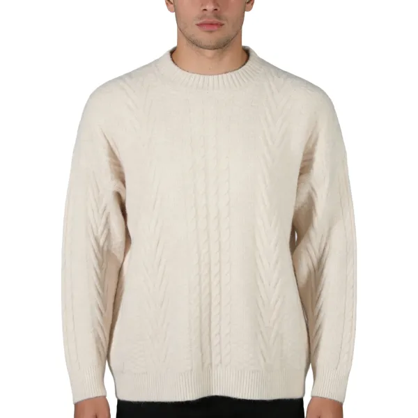 Design Cable Knit Crewneck Sweater Beige Sweater - 1
