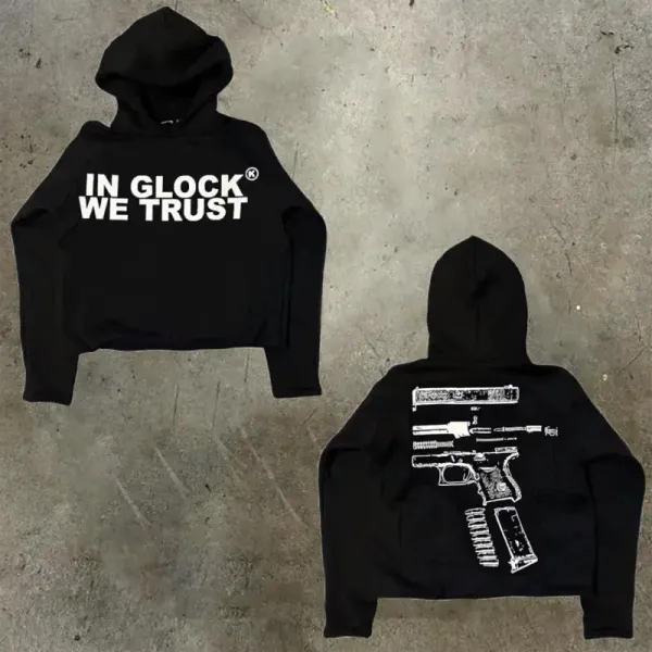 Design 'In Glock We Trust' Cropped Hoodie Black - 1