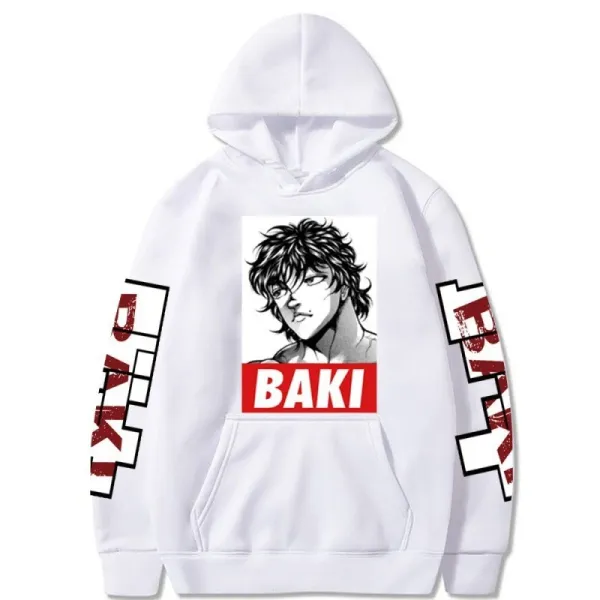 Design Baki Hoodie White Anime Graphic Print Hoodie - 1