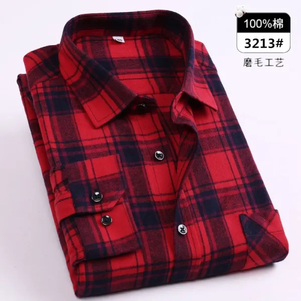 Design Flannel Shirt Red Navy Plaid Shirt - 1