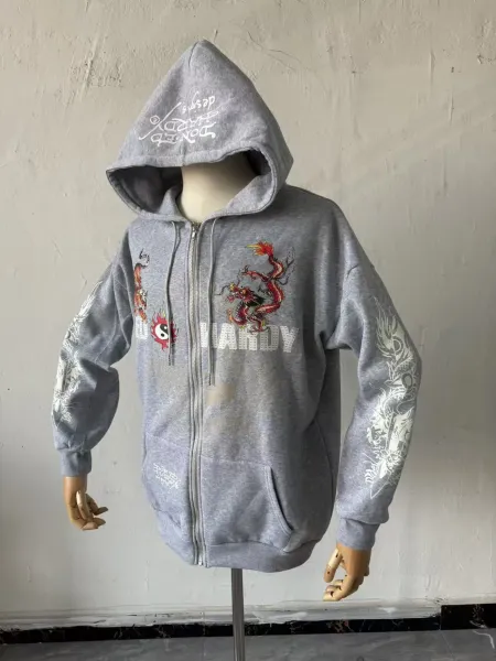 Design Ed Hardy Tattoo Hoodie Olive Green Zip-Up Hoodie - 13