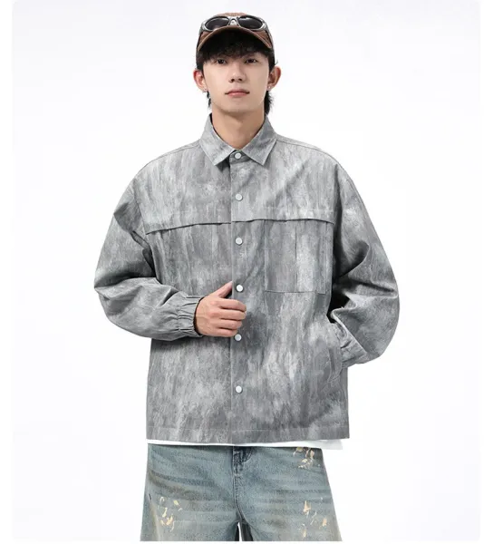 Design Acid Wash Gray Oversized Shirt Jacket Outerwear.jacket - 20