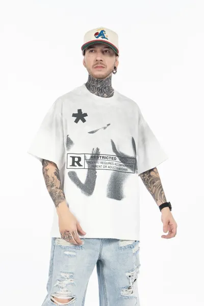 Design Restricted Graphic Print White T-Shirt - 11